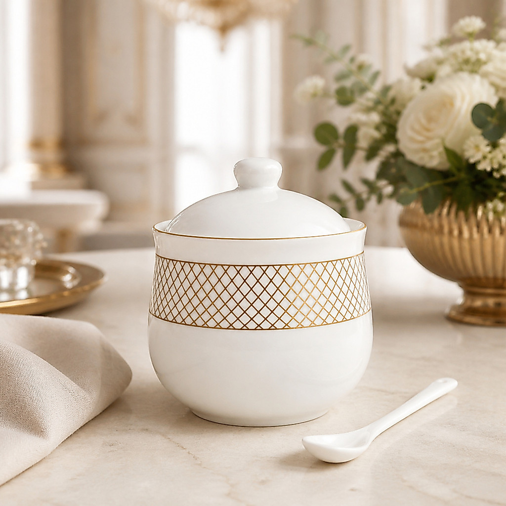 Açucareiro De Porcelana Regalis Com Colher 300ml Hauskraft