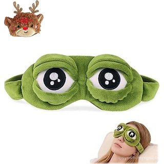 Máscara de Sapo 3D, Máscara de Olhos de Sapo Engraçada e Fofa, Venda de Pelúcia Super Macia para Viagem, Bloqueia a Luz 