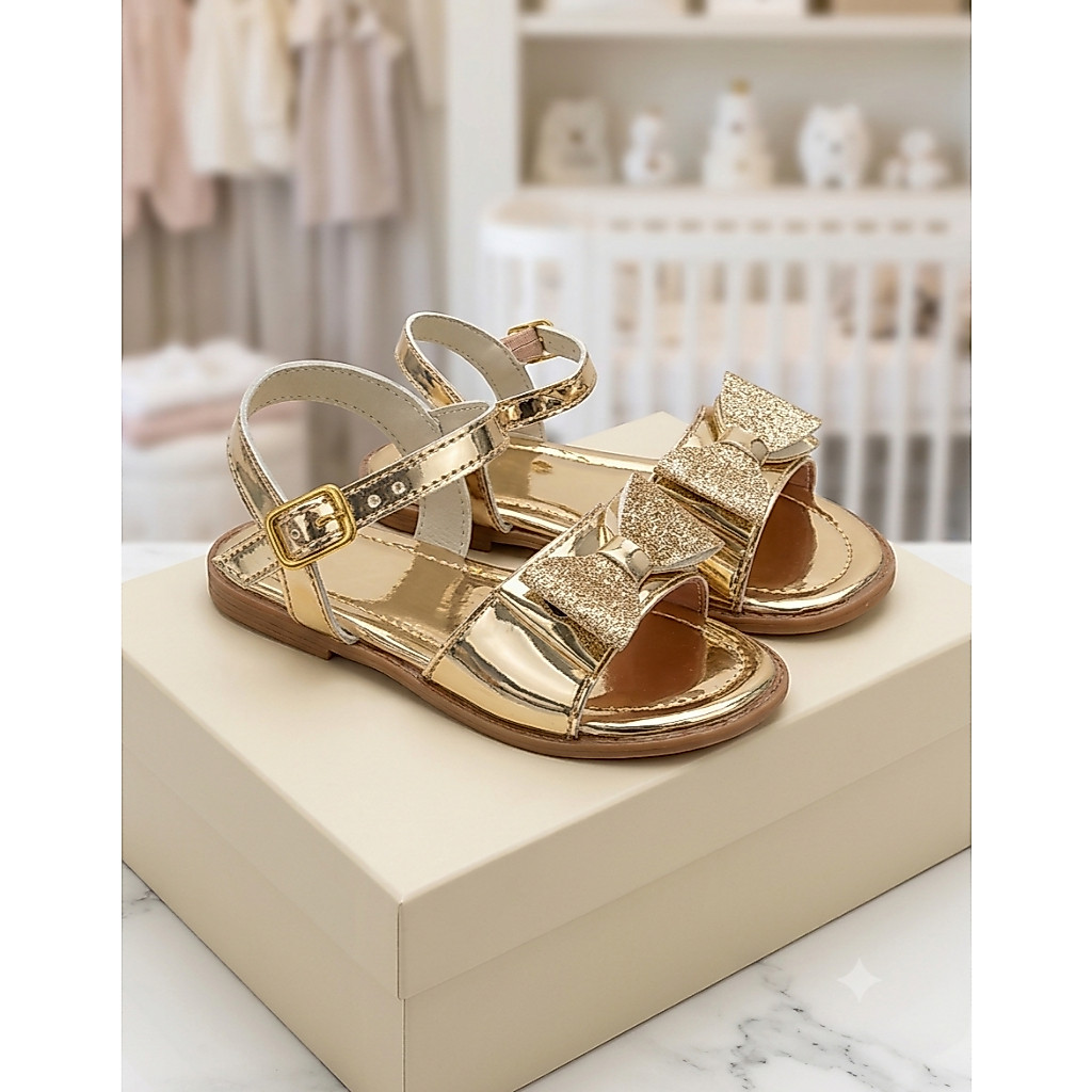 Sandália Rasteira Rasteirinha Infantil Menina Feminina Delicada Confortável Festa Casamento Casual Detalhe Laço Glitter.