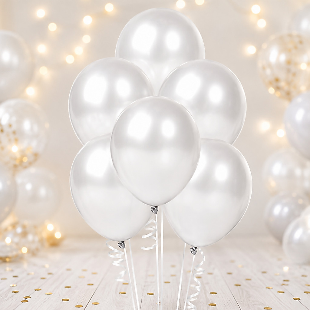 50 Unid - Balão Bexiga 9 Pol Branco Perolado Metalizado