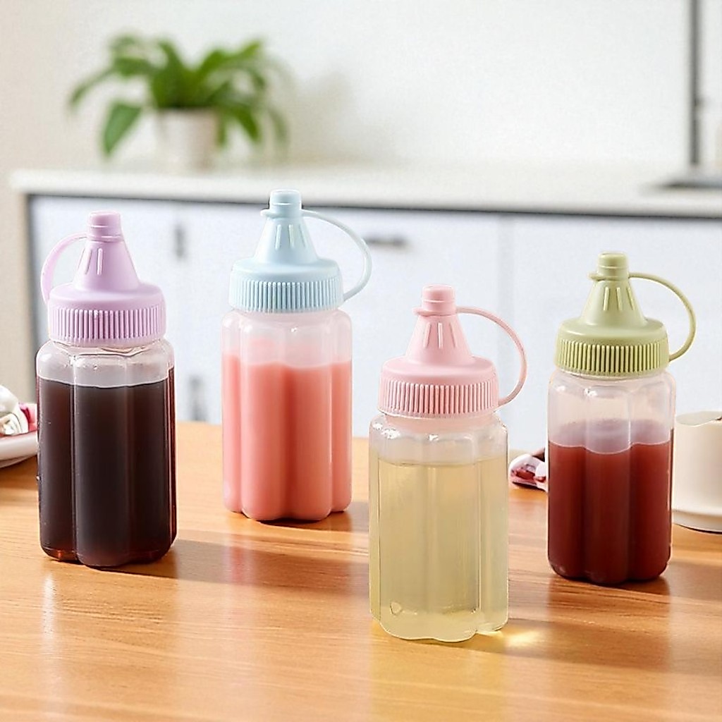 Kit 4 Peças De Mini Bisnaga Para Molho De Plástico Recipiente Portátil
