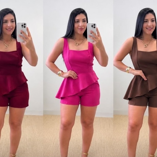 Conjunto Alfaiataria Casual Short + Blusa Peplum Um Conjunto Super Sofisticado Podendo Ser usado em várias ocasiões