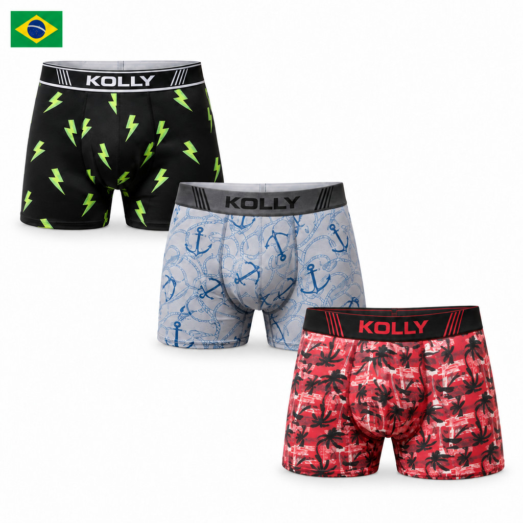 Kit Com 3 Cuecas Boxer  Estampada Masculina Adulto Microfibra Estampada Com Cós Elástico Confortável