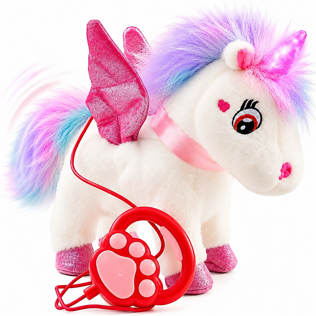 Unicornio Brinquedo C/ Controle Coleira Led Guia Inteligente Fala Anda Bichinho Pelucia