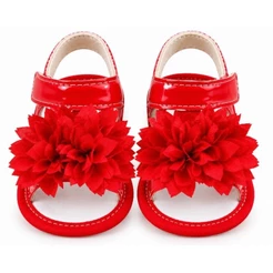 Sapatinho de Bebê Menina Vermelho com Flor – Antiderrapante, Confortável e Fofo (0 a 12 meses)