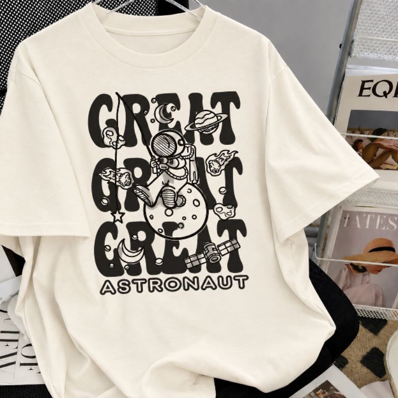 Camiseta Masculina Astronauta Estampada 100% Algodão Streetwear Space Moda Casual Estilo moderno-não oversized