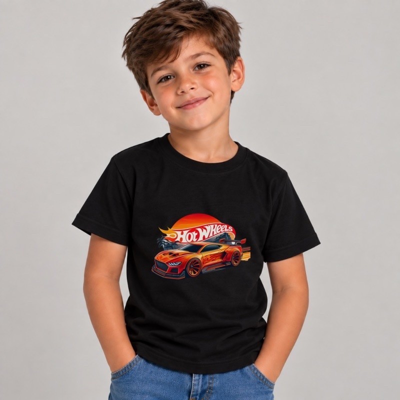 Camiseta Infantil Masculina Hot Wheels Carro Estampada Infantil Menino Automotiva Casual Confortável Estilo Esportivo