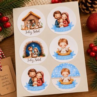 Cartela de adesivo Natal Lembrancinha Natal Cristão TAG adesiva