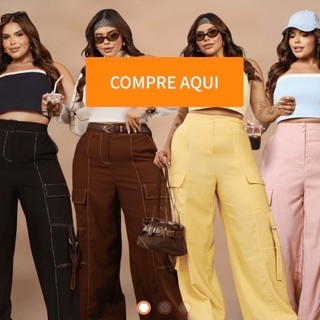Calça Cargo Milena Modelagem Plus Size Alfaiataria Marrant Preto