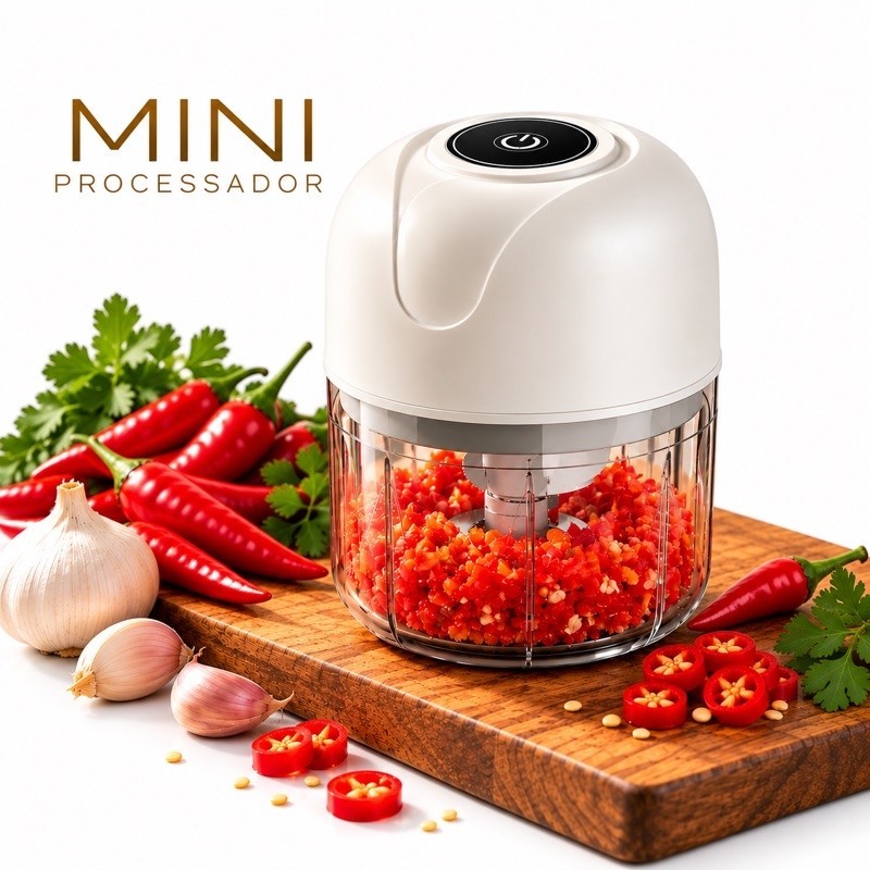 Mini Processador De Alimentos Elétrico Portátil 3 Lâminas Inox Branco Verde