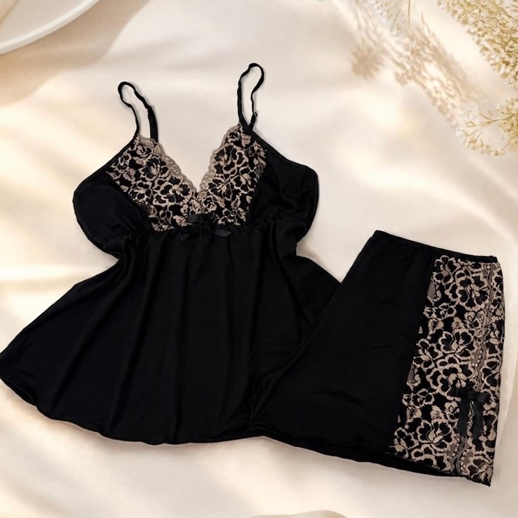 Pijama Baby doll Short Doll com detalhes em Renda Roupa de Dormir Confortável.