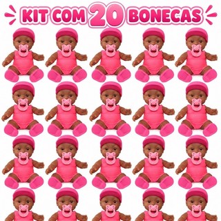 Kit 20 Bonecas Bebê 20cm com Chupeta Rosa – Boneca Infantil para Lembrancinha