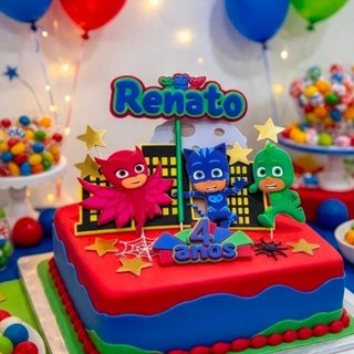 TOPO DE BOLO PJ MASKS - ANIVERSÁRIO/DECORAÇÃO/PERSONALIZADO 3D ALTO RELEVO