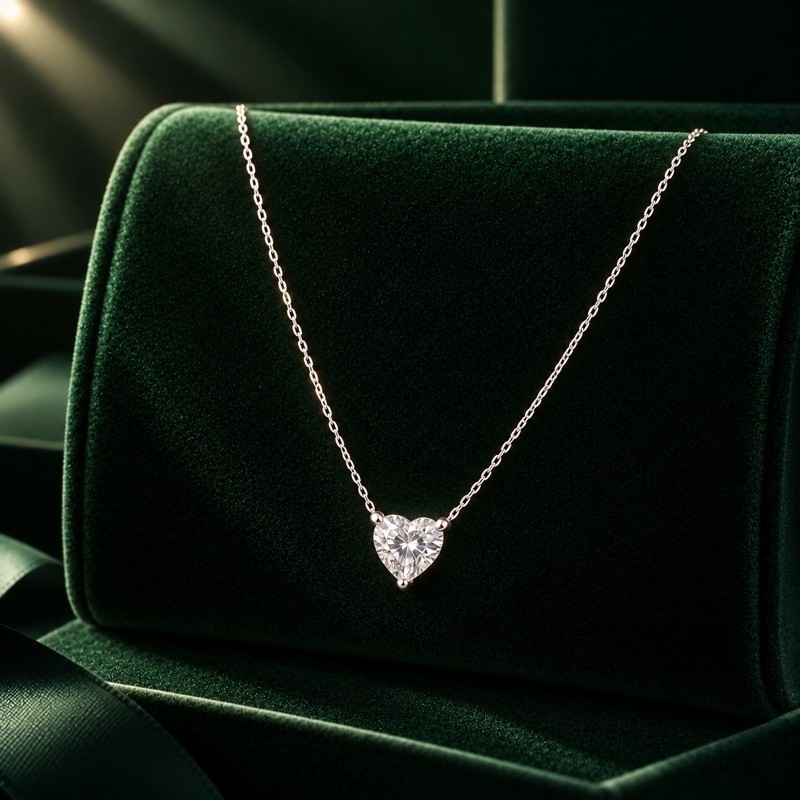 Colar Moissanite Coração 6,6mm com Banho de Ródio Negro em Prata 925