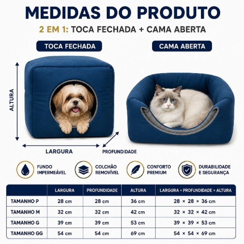 casinha cama toca lglu 3 em 1 para cães e gato tamanhos P,M,G, fundo impermeável almofada removível Premium