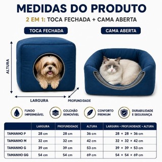 casinha cama toca lglu 3 em 1 para cães e gato tamanhos P,M,G, fundo impermeável almofada removível Premium