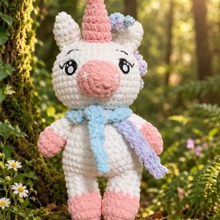 Unicórnio Amigurumi de Crochê Artesanal 27cm com Crina Colorida