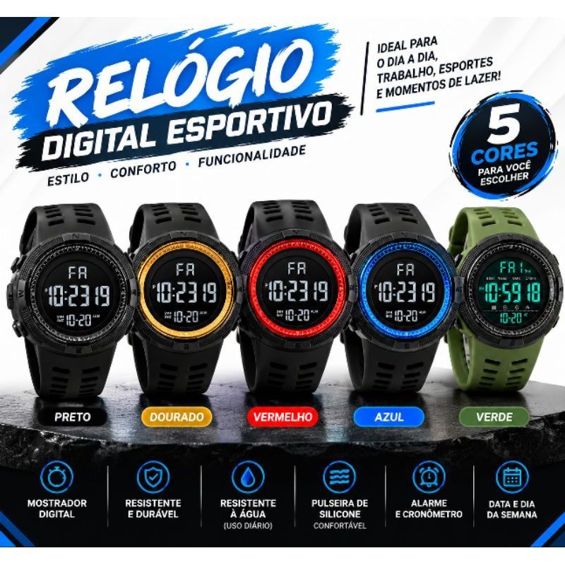 Relógio militar esportes  masculino lazer digital LED digital multifuncional relógio eletrônico militar