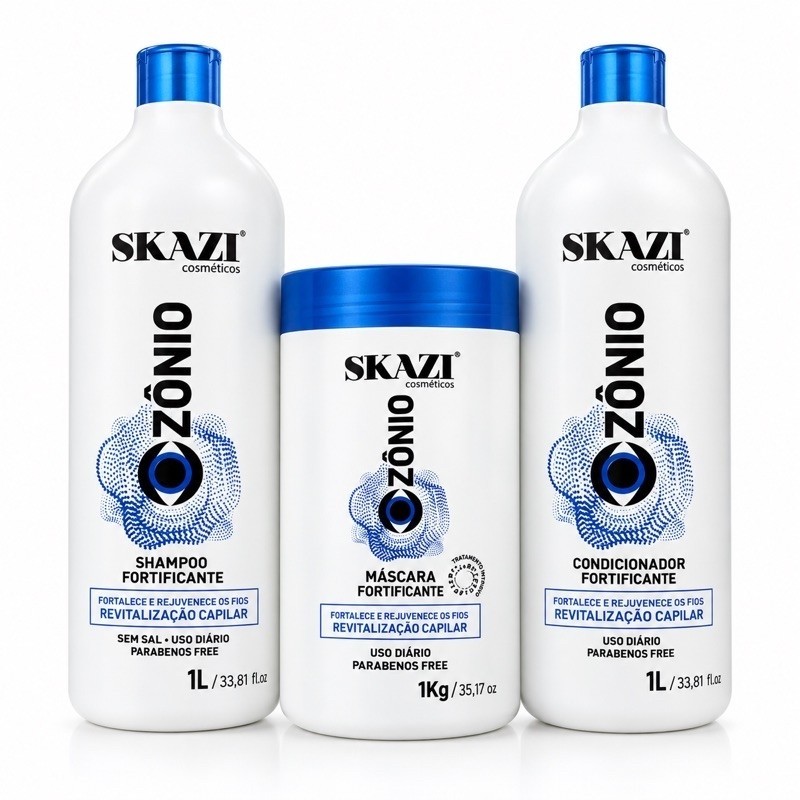 Kit Shampoo Condicionador E Máscara Skazi Ozônio E Esferas De Jojoba Revitalizante 1 Litro