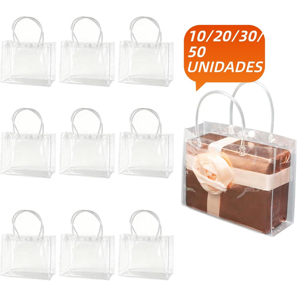 10/20/30/50 sacos de presente de plástico de PVC transparente reutilizável sacos de presente de lembrança em Oferta na Shopee