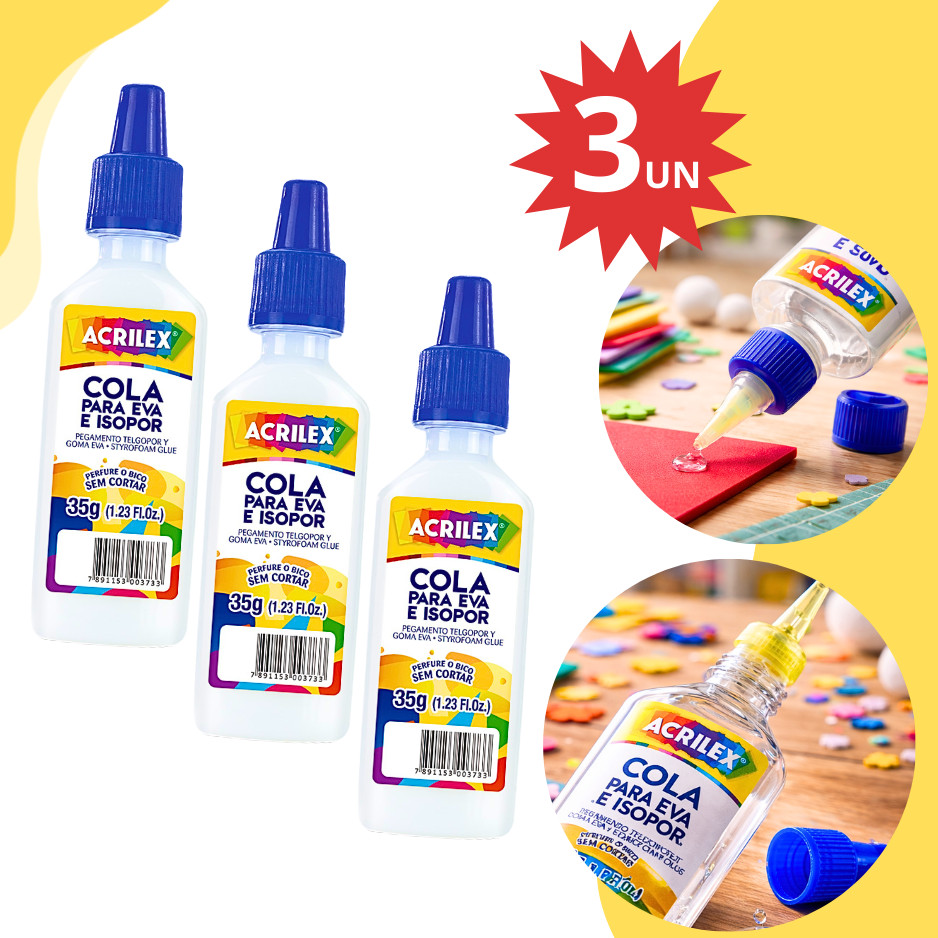 Kit 1/3 Cola Eva e Isopor Artesanato Papelaria Criativa DIY Material Escolar Seca Rápido Não Tóxico