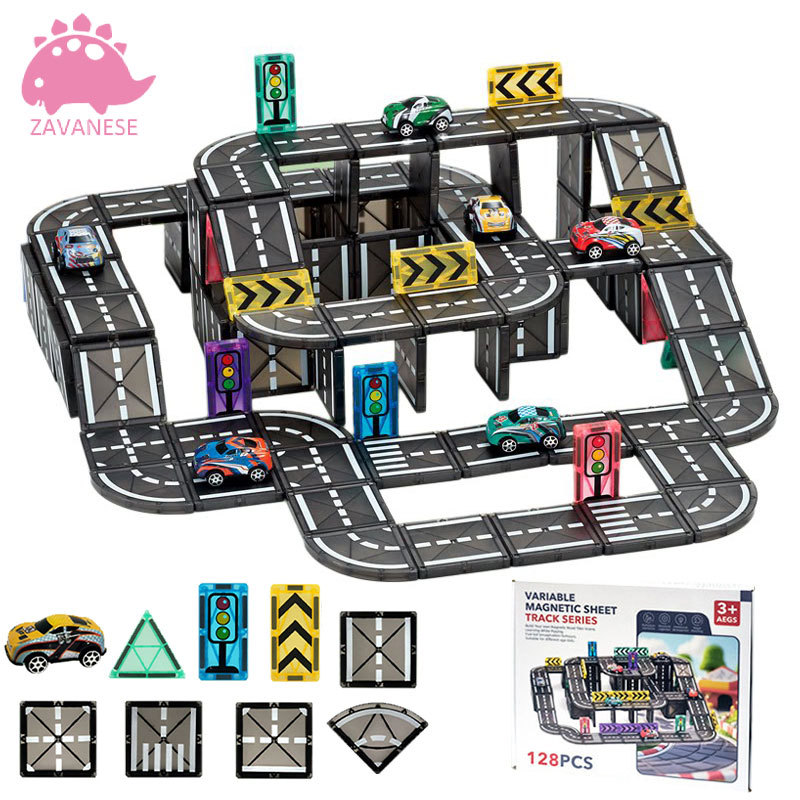 Blocos Magnéticos Cidade 54/81/128 Peças | Estradas, Carros e Construção Educativa para Crianças em Oferta na Shopee