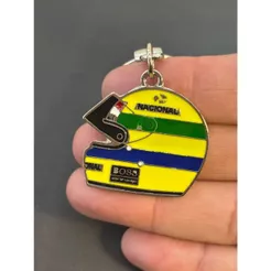 Chaveiro Capacete em metal Brasil Corrida Verde e Amarelo