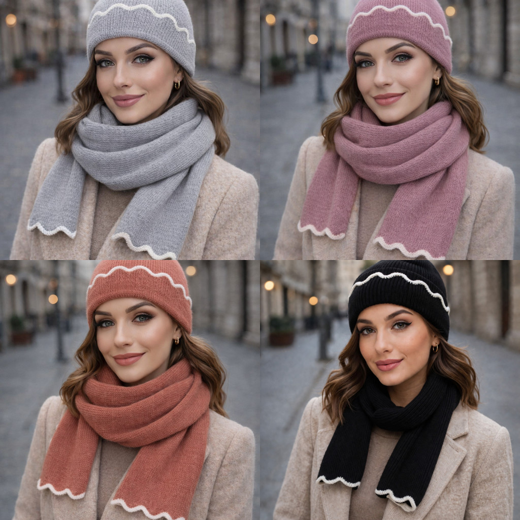 Kit Gorro Touca de Frio Inverno + Cachecol/Echarpe Lã Macia Feminino Protetor de Pescoço Mulher