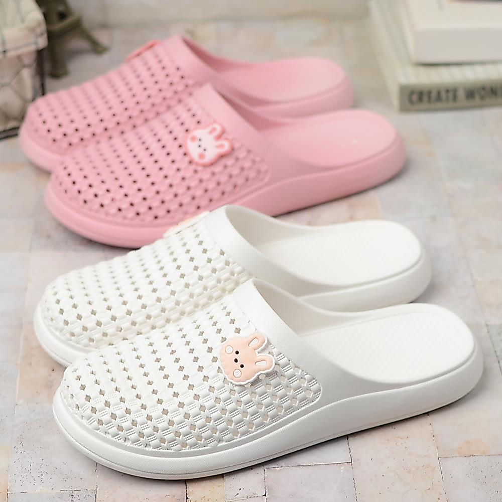 Baotou buraco chinelos femininos sandálias planas chinelos exterior Wear antiderrapante respirável plástico sapatos de p