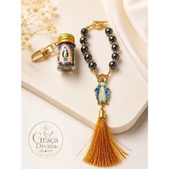 Kit Nossa Senhora das Graças, Terço Cordão Hematita Delicada + Terço Para Carro Hematita