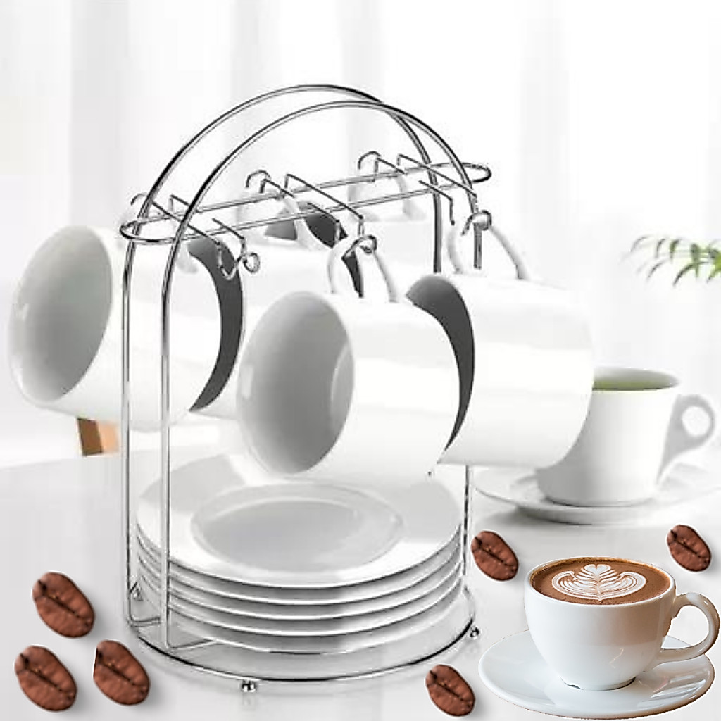 Suporte Porta Xícaras de Café Chá Mesa Armário com 6 Ganchos