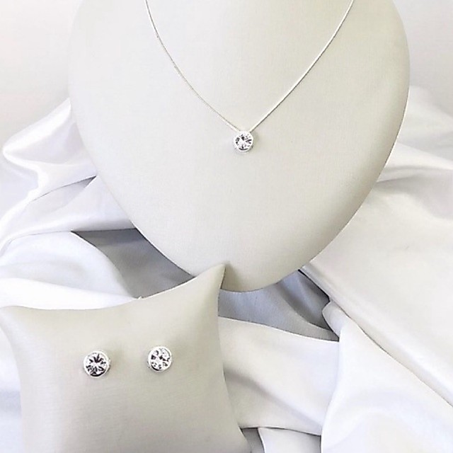 kit conjunto colar e brinco cristal zircônia cordão veneziano a prata 925 antialérgico