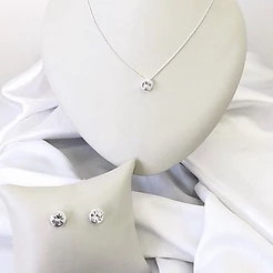 kit conjunto colar e brinco cristal zircônia cordão veneziano a prata 925 antialérgico
