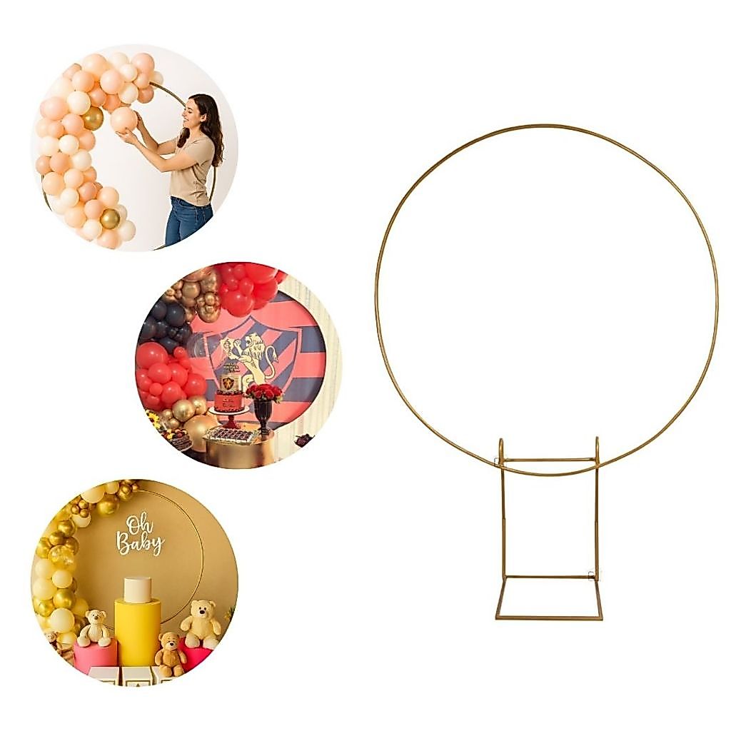 Suporte Arco Redondo Dourado Desmontável Painel Base quadrada