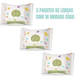 Conjunto com 3 Pacotes de Lenço Mamãe e Bêbe com Fragância contém 16 folhas em cada pacote