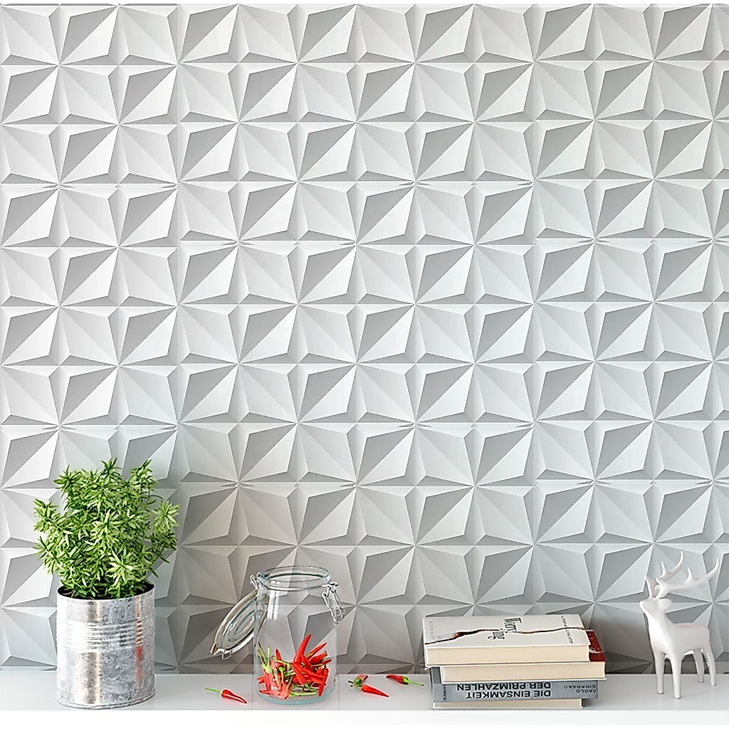 Papel De Parede Adesivo 3d Efeito Gesso Triangular Branco 2,00 mts