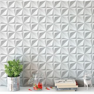 Papel De Parede Adesivo 3d Efeito Gesso Triangular Branco 2,00 mts