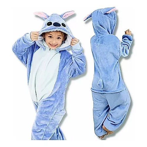 Pijama Kigurumi Stitch Adulto e Infantil em Plush Quentinho para Inverno