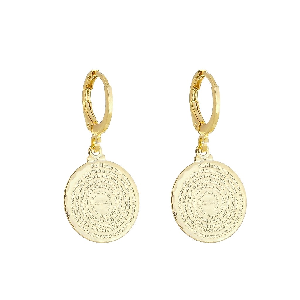 Brinco Argolinha Oração Pai Nosso Hipoalergênico Banhado no Ouro 18k Ideal Para Todos Eventos