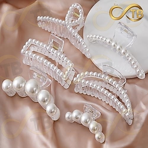 TB Presentes ANA 1108 4 PCS Prendedor/Piranha/Presilha Grande de Cabelo com Detalhes de Perola