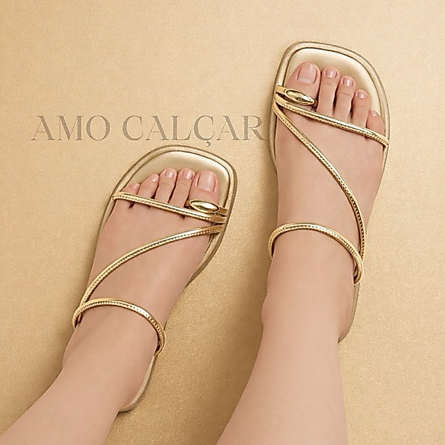 Sandalia  FlatForm Birken Feminina Com Aplique Dourado Lesma Confortável Macia