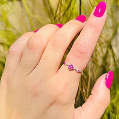 Anel Trevo Zirconia Rosa Delicado Prata 925 Legitima