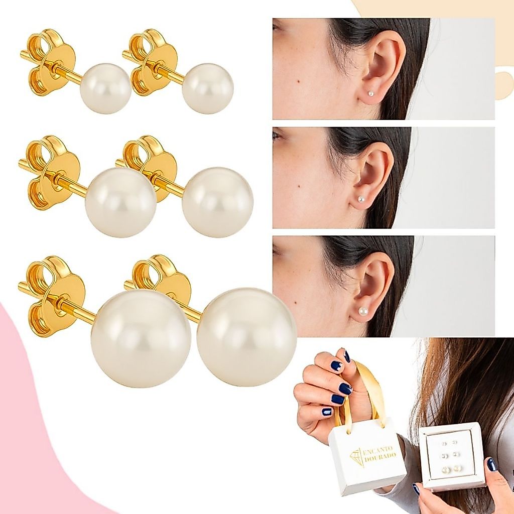 Trio Brinco Pérola Conjunto Banhado A Ouro 18k Com Garantia
