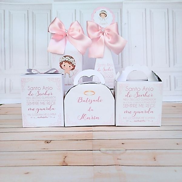 PEGUE E MONTE - Kit Festa Personalizado Batizado Rosa Lembrancinha Caixinha para Festa Menina