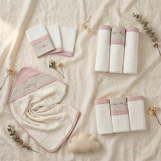 Kit Enxoval Bebê Completo 10 Peças Linho 100% Algodão | Toalha Soft, Fraldas, Cueiros e Pano de Boca