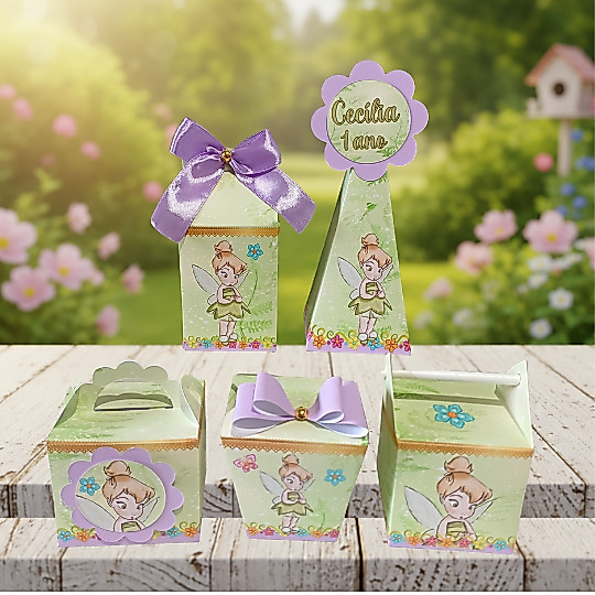 KIT CAIXAS PERSONALIZADAS TINKER BELL/SININHO LEMBRANCINHA  FESTA INFANTIL/ANIVERSÁRIO/PEGUE E MONTE
