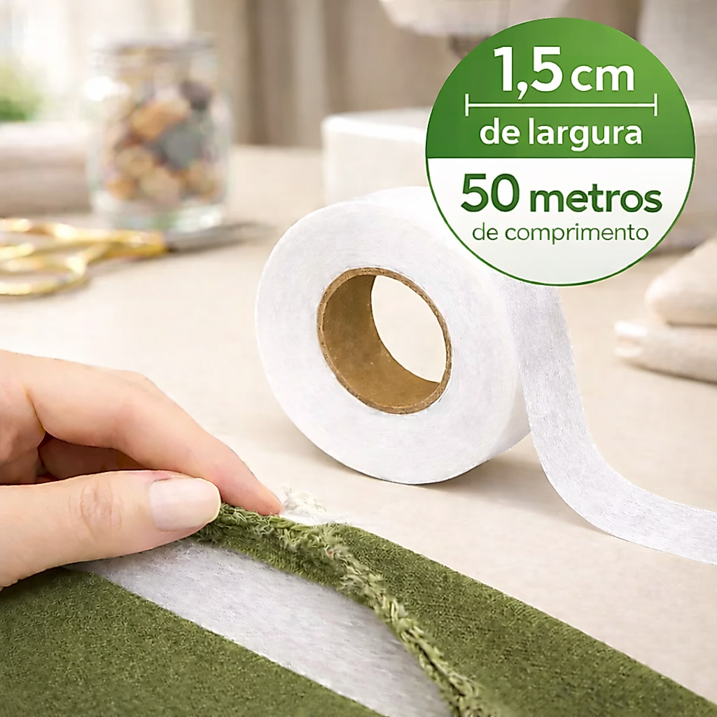 Bainha Mágica Entretela Termocolante  Dupla Face 1,5cm x 50 Metros