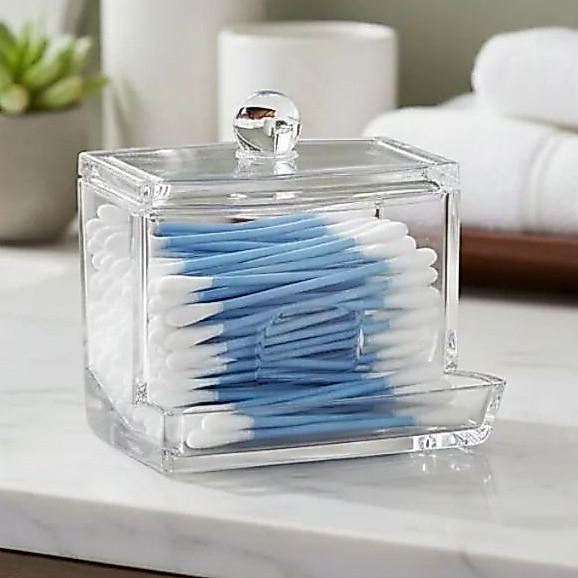 Conjunto Porta Cotonete Porta Algodão Acrílico Transparente Organizador Compacto Banheiro DUHOME