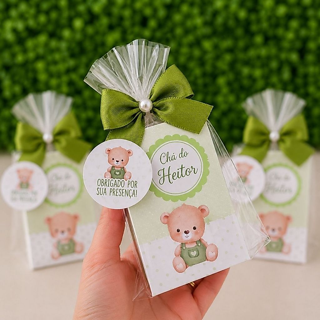 Bloquinho Lembrancinha Chá de bebê Ursinho Verde Oliva Personalizado | Decoração mimo Maternidade