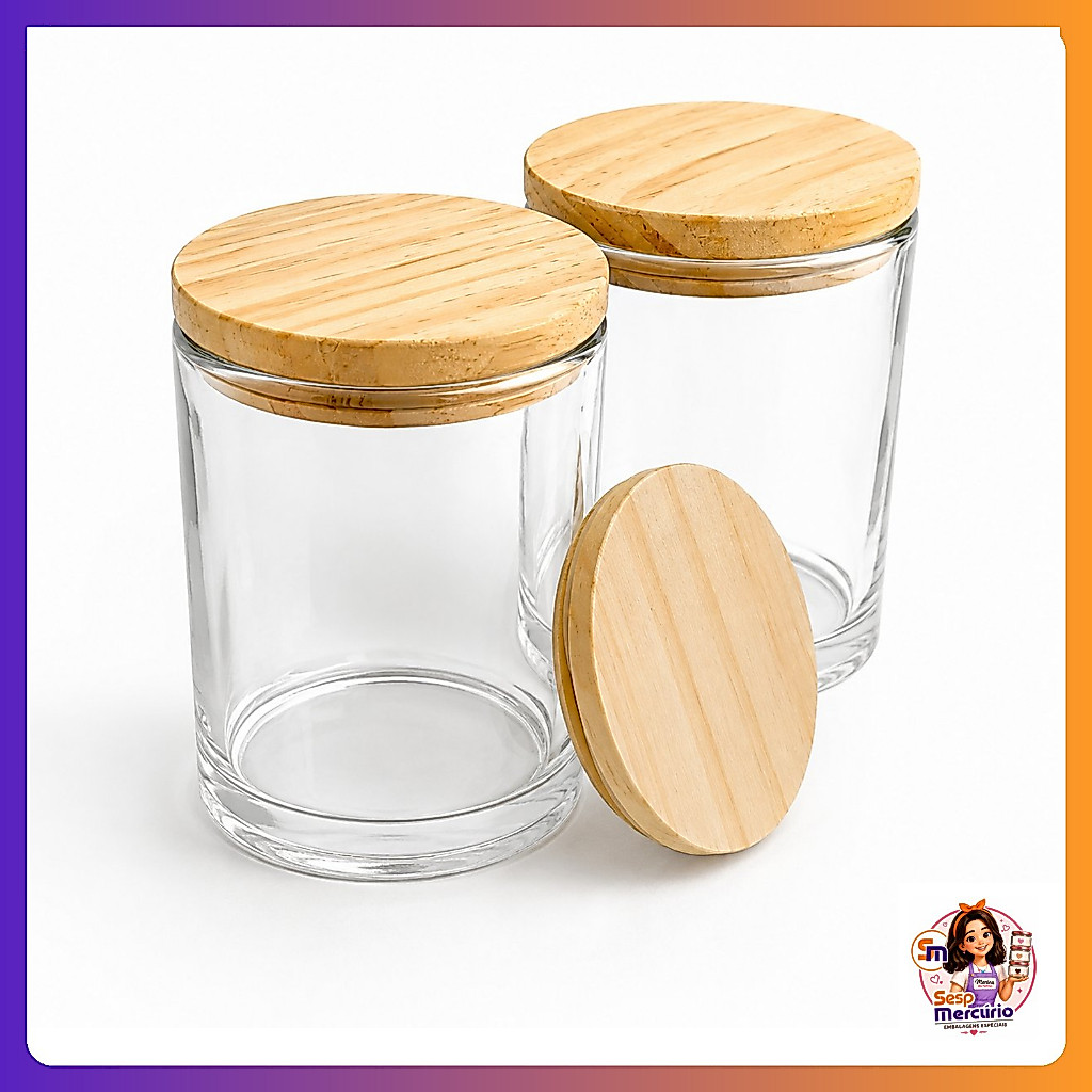 Imagem Kit 20 Potes de Vidro 70ml com Tampa de Madeira Para Velas Artesanais Velas Aromaticas Lembrancinhas
